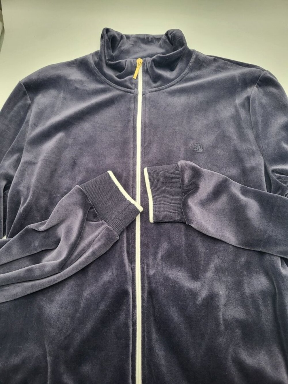 Lauren Ralph Lauren Women's XL VTG Navy Blue Velour Zip Up Track Jacket